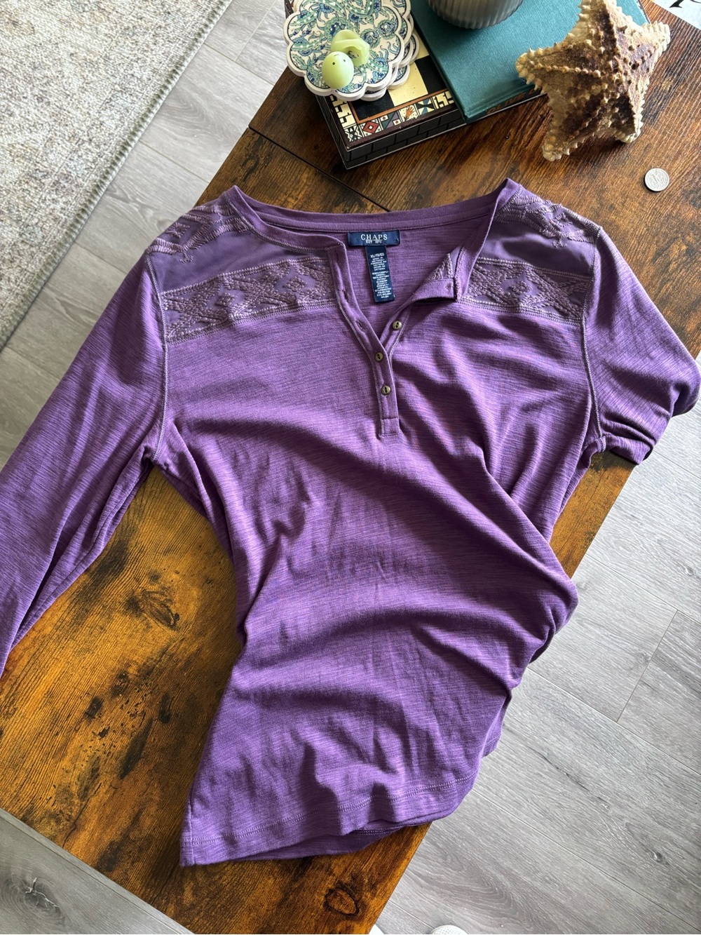 Chaps Purple Lace Yoke Long-Sleeve Henley